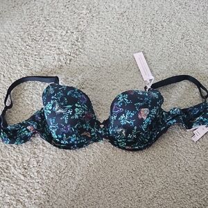 Victoria's Secret Black and Blue Floral Bra